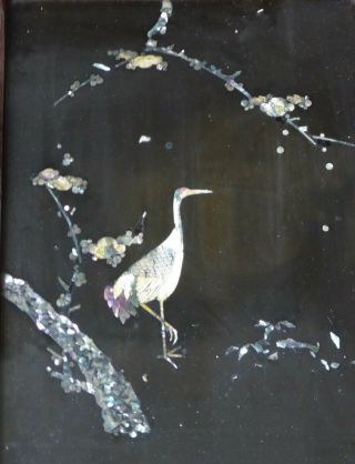 ANTIQUE ORIENTAL LACQUERED PANELS INLAID WITH STORKS IN MOTHER OF PEARL 5