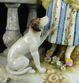 N671 PAIR ANTIQUE KARL ENS PORCELAIN FIGURINES MAN & LADY EACH WITH DOGS 3