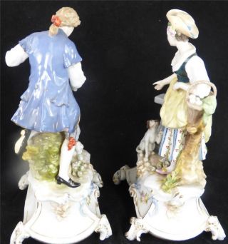 N671 PAIR ANTIQUE KARL ENS PORCELAIN FIGURINES MAN & LADY EACH WITH DOGS 5