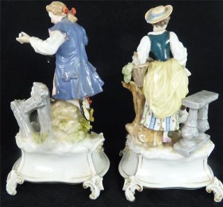 N671 PAIR ANTIQUE KARL ENS PORCELAIN FIGURINES MAN & LADY EACH WITH DOGS 6