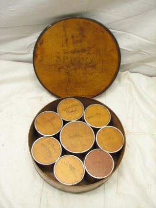 Antique Round Wooden Pantry Shaker Spice Box 1858 Pat Tin Wood Jars Kitchen