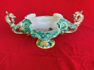 Vintage Antique Italian Majolica Fruit Centerpiece Bowl With Dragons