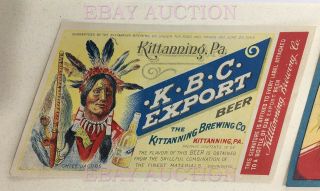 Very Rare Pre - Prohibition Beer Label Chief Jacobs Kittanning Brewing Co.  Pa