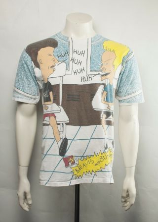 Vtg Beavis And Butthead Mtv Show All Over Print Tee T - Shirt Size L Made In Usa
