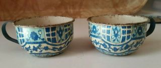 Vintage Tin Litho Teacups/Saucer Set Dutch China Pattern Wolverine Upcycle 3
