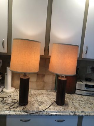 1960s Danish Modern Table Lamps Teak?vtg Mcm Vintage Retro Shades