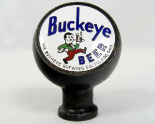 Vintage Buckeye Brewing Beer Ball Tap Knob Handle Black Metal Enamel Toledo Ohio