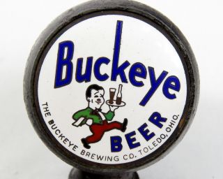 Vintage Buckeye Brewing Beer Ball Tap Knob Handle Black Metal Enamel Toledo Ohio 2