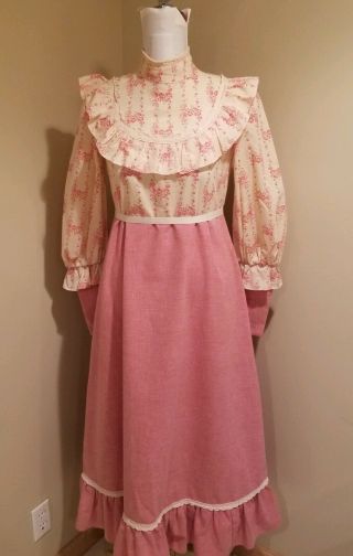 Vtg 70s Dusty Rose Victorian Inspired Gunne Sax Midi Prairie Dress Boho M/l
