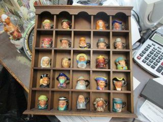 Vintage Miniature Toby Mugs With Display Case Set Of 24 Signed By Pete Jackson