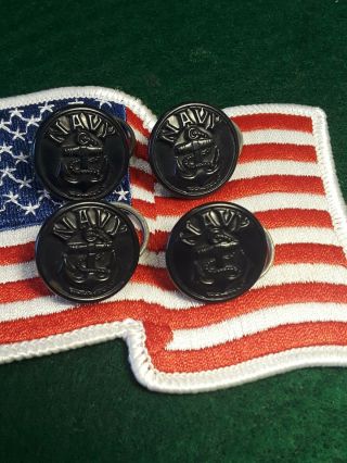 4 - Plastic Buttons Of Us Navy Denim Shawl Collar Jumper Wwii Usn