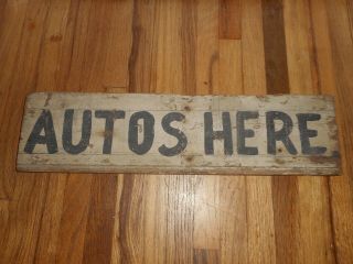 Early Vintage Autos Here Garage Gas Station Wooden Advertising Sign