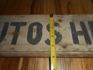EARLY Vintage AUTOS HERE Garage Gas Station Wooden Advertising SIGN 3