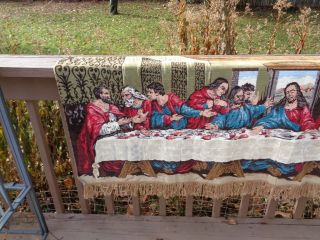 VINTAGE THE LAST SUPPER BY DAVINCI TAPESTRY WALL HANGING,  66 INCHES x 24 INCHES 3