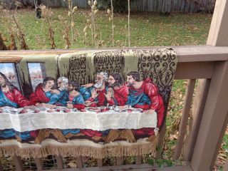 VINTAGE THE LAST SUPPER BY DAVINCI TAPESTRY WALL HANGING,  66 INCHES x 24 INCHES 5