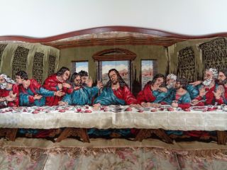 VINTAGE THE LAST SUPPER BY DAVINCI TAPESTRY WALL HANGING,  66 INCHES x 24 INCHES 8