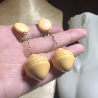 Vtg Art Deco Egg Yolk Amber Bakelite Dangle Earrings