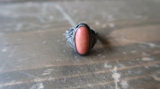 Antique Ornate Sterling Silver Pink Angel Skin Coral Ring Size 6