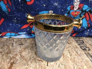 Champagne Bucket Ice Bucket Gold Rimmed Plated Diamond Cut Vintage Lead Crystal