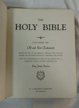 Vintage Holy Bible King James Large A.  J.  Holman Company Philadelphia 6
