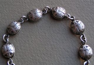 Antique Sterling Silver Egyptian Revival Scarab Link Bracelet