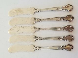 Five Sterling Silver.  925 Gorham Chantilly Flat Handle Butter Knife 132.  6 Grams