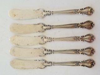 Five Sterling Silver.  925 Gorham Chantilly Flat Handle Butter Knife 132.  6 Grams 2