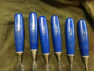 Vintage Set of Six Marples Blue Handle Woodworking Paring Chisel Set England 3