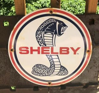 Vintage Shelby Ford Mustang Porcelain Sign Dealership Service Auto Garage