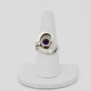 ISAAC COHEN Rare Vintage Sterling Silver Amethyst Swedish Modernist Ring Signed 2