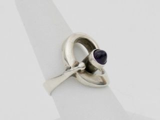 ISAAC COHEN Rare Vintage Sterling Silver Amethyst Swedish Modernist Ring Signed 3