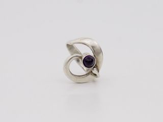 ISAAC COHEN Rare Vintage Sterling Silver Amethyst Swedish Modernist Ring Signed 5