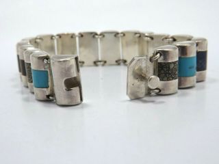 Vintage Taxco Mexico J Gomes 970 Sterling Silver Multi Stone Link Bracelet,  7 