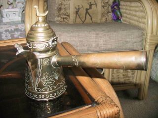 Vintage Islamic Engraved Long Handle Brass Coffee Pot