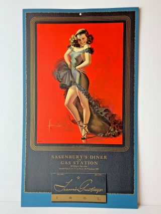 Vintage 1942 Diner/gas Station Pin - Up Calendar Rolf Armstrong Jewel Flowers Nm