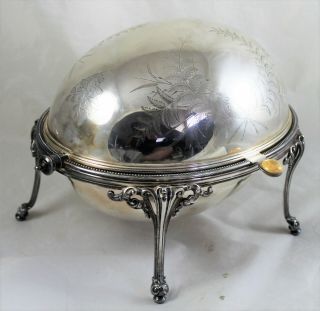 Antique 19th Century English Silver Plate Bacon Breakfast Warmer Domed Roll Top