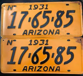 Vintage Pair 1931 Arizona License Plate Tag N/17 - 65 - 85 Old Az Ford Coupe