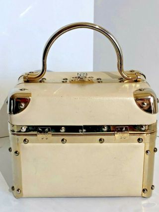 Vintage Delill Train Case Purse Handbag Cream/ivory Patent Brass Hardware