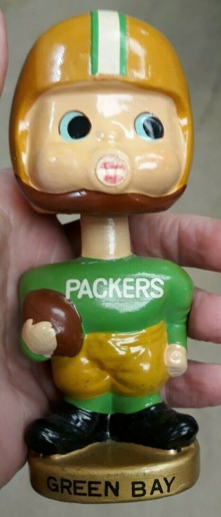 VINTAGE 1960 ' S GREEN BAY PACKERS KISSING FOOTBALL BOBBLE HEAD TOES POINTED UP 5
