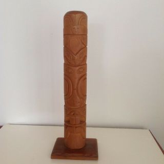 Large Alaskan Tlingit Vintage Carved Cedar Wood Totem,  Signed,  Anac Juneau Rare