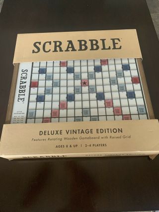 Scrabble Deluxe Vintage Edition Wooden Rotating Board Game Ws Company Hasbro