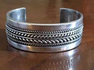 Vintage Navajo 925 Sterling Silver Braided Cuff Bracelet Signed Tom Hawk 72.  8g