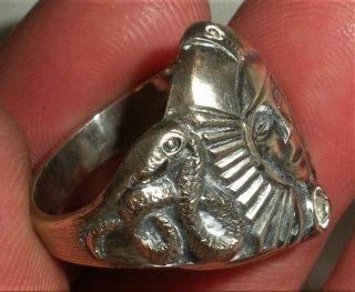 VINTAGE c1920 ART DECO EGYPTIAN REVIVAL STERLING SILVER PHARAOH SNAKE RING vafo 2