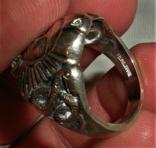 VINTAGE c1920 ART DECO EGYPTIAN REVIVAL STERLING SILVER PHARAOH SNAKE RING vafo 7