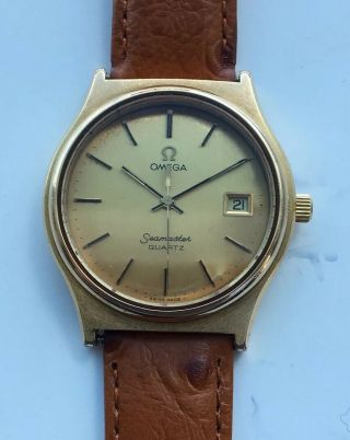 Vintage 1977 Gents Gold Plated Omega Seamaster Quartz Cal 1342 Watch 196.  0116