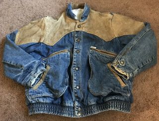 Vtg Guess Georges Marciano Men’s Denim Leather Bomber Lined Jacket Size Medium