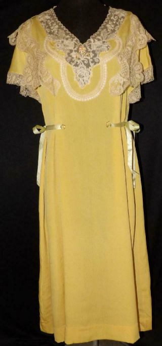 Vtg Antique Early 20s Better Day To Evening Fab Lace Silk ? Crepe Dress