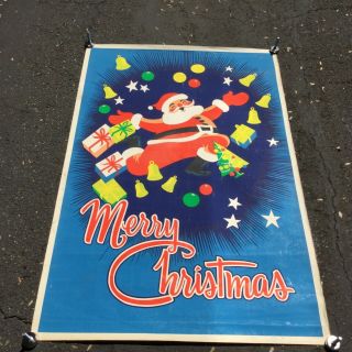 40x60 Santa Claus Merry Christmas Screen Poster 1965 Theater Lobby Display Vtg