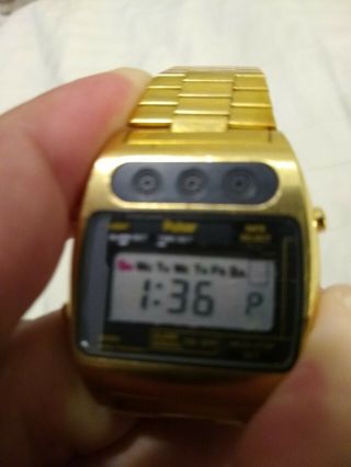 Vintage PULSAR Rare Gold Tone S.  Steel Digital Alarm Japan Y703 - 5009 Watch - Runs 5