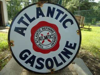 Vintage Atlantic Gasoline Porcelain Gas Station Pump Sign
